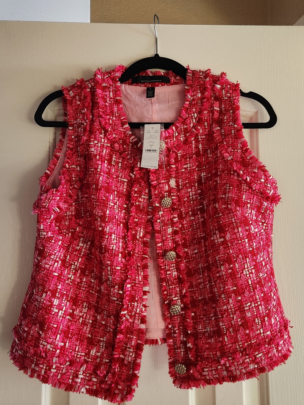 White House Black Market Pink Tweed Jacket Vest - Picture 2 of 4